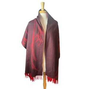 Edinburgh 100% Lambswool Red Blanket Scarf Shawl Deer Image Outdoorsy Cozy